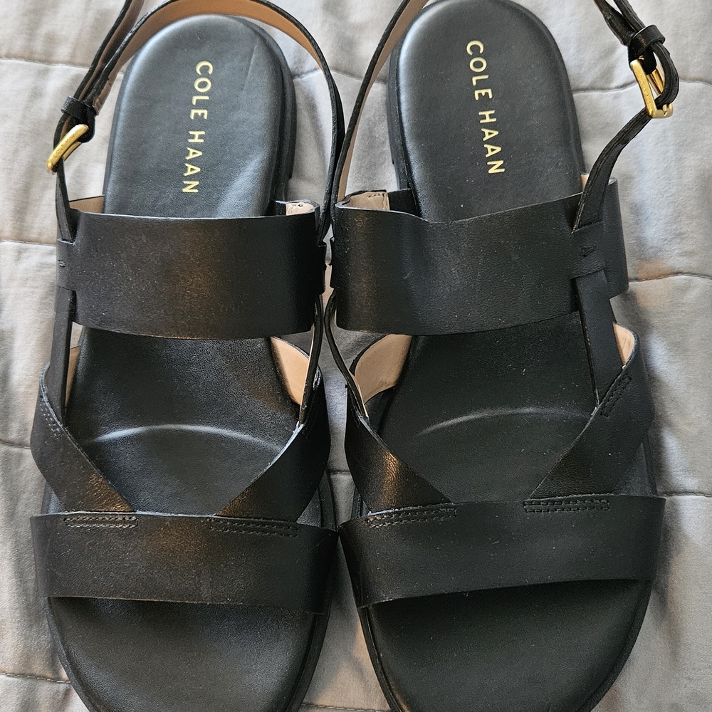 Cole Haan Black Sandals with Gold Accent